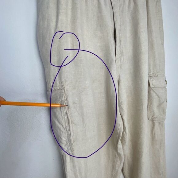 Caribbean Men’s 38 Linen Cargo Trousers Cream Relaxed Vacation Resort Cruise - Picture 9 of 14